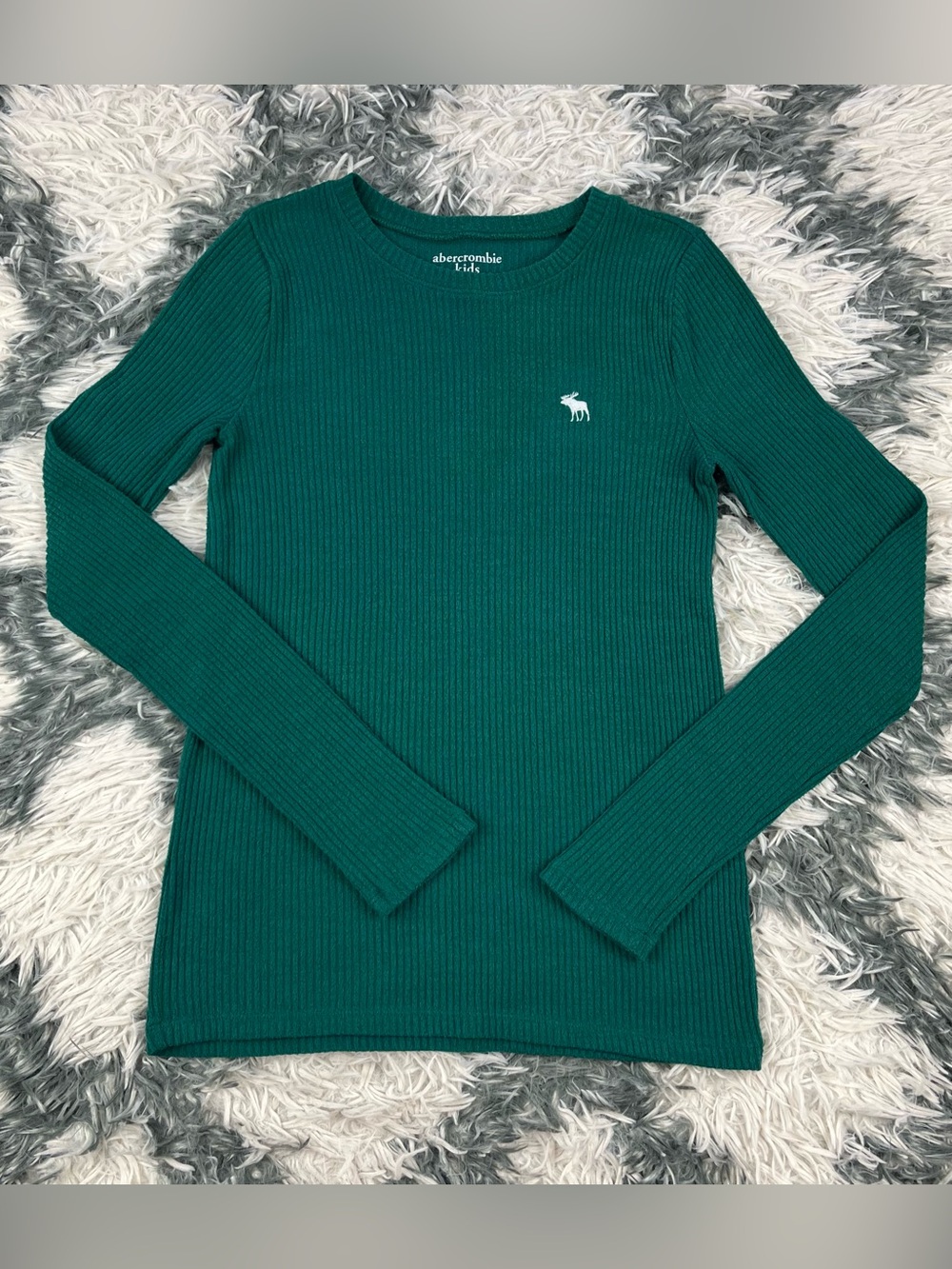 Abercrombie Kids Girls Green Ribbed Long Sleeve Crew Neck Shirt Size 15/16